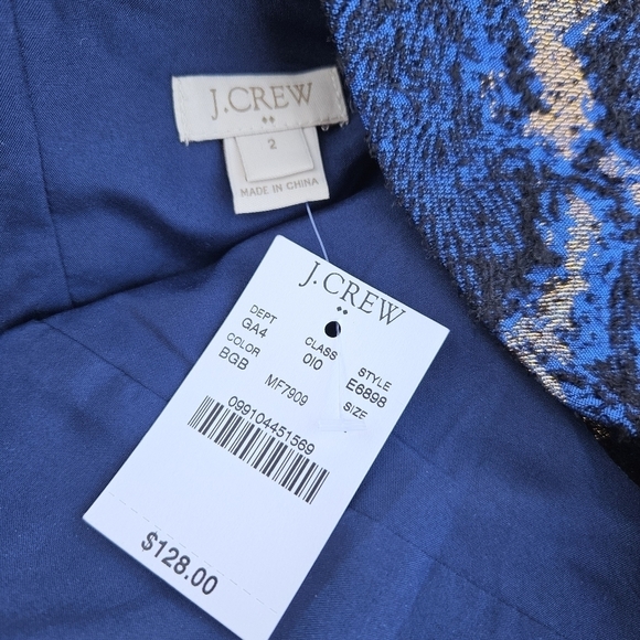 NWT J. Crew Factory Peacock Jacquard metallic dress blue black copper pockets 2 - Picture 5 of 7